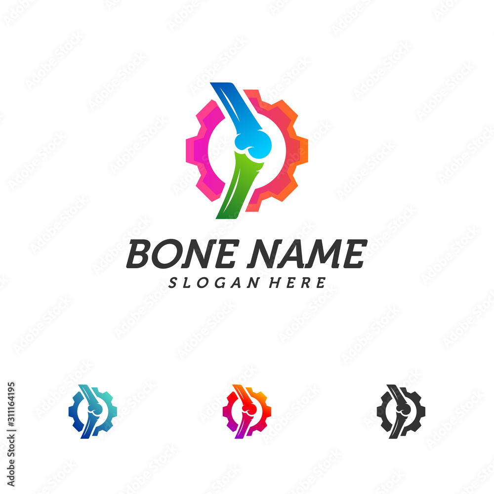 Fototapeta premium Gear Bone logo design template. Concept Vector of human body health. Emblem symbol Icon.