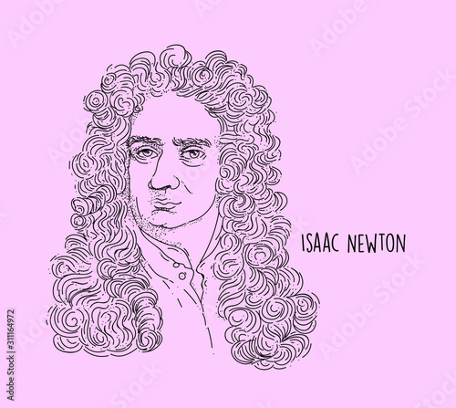 Isaac Newton Line Art Portrait Hand Drawing