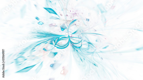 Abstract holiday background with blurred turquoise rays and sparkles. Fantastic light effect. Digital fractal art. 3d rendering.
