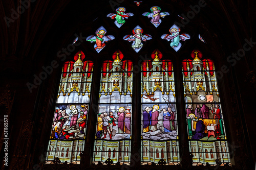 The acts of St. Genevieve. Stained glass window