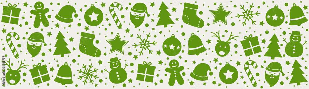 Beautiful Christmas decoration with Xmas characters. Panoramic banner. Vector