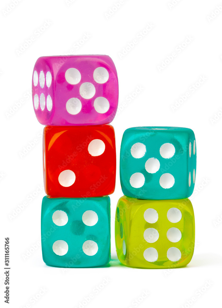 Stacked play dice isolated on white background Stacked play dice isolated on white background