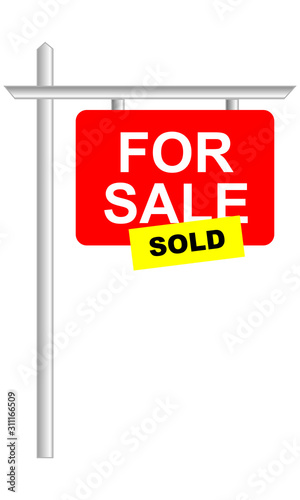 For sale sold banner on white background