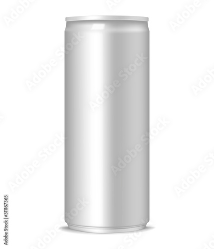 Drink aluminum can isolated on white background, realistic mockup. Blank beverage packaging, vector mock-up for design