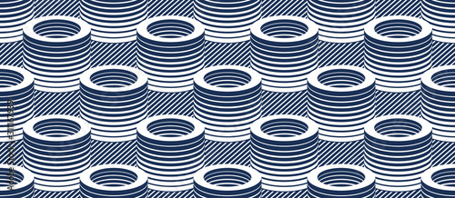 3D tubes optical seamless pattern, vector repeat tiling background, op art theme textile or wrapping paper, website backdrop or wallpaper.