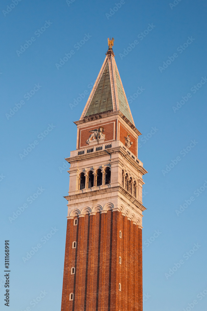 View on the bell tower of the San Marco Basilica in Venice, Italy