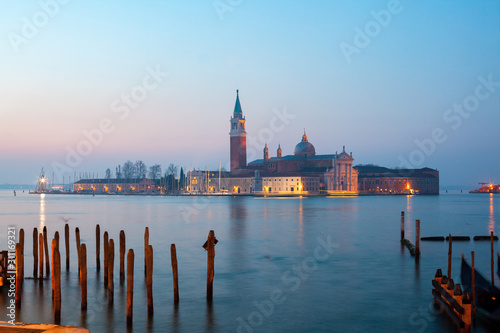 Sunrise at Venice with gondola and island of st george view