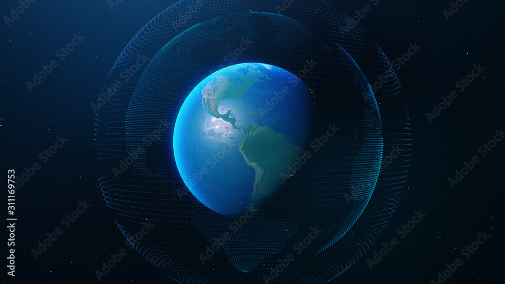 Fototapeta premium Planet earth technology network. Elements of this image furnished by NASA - 3D illustration.
