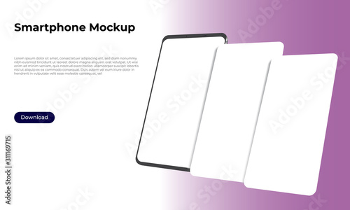 Rotated 3d triple smartphone mockup template for application presentation and user experience design