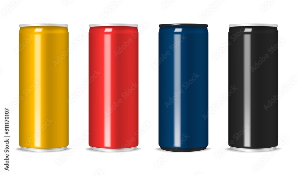Blank empty aluminium can, realistic vector illustration. Template for design. Color set. Easy to recolor Blank empty aluminium can, realistic vector illustration. Template for design. Color set. Easy to recolor