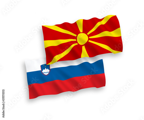 Flags of Slovenia and North Macedonia on a white background