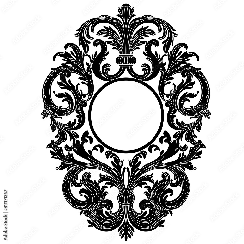 Vintage oval graphical frame in antique style. Vector.	