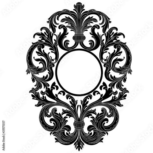 Vintage oval graphical frame in antique style. Vector.	