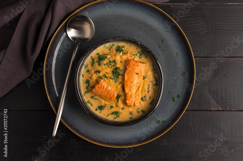 Salmon creame soupe in bowl