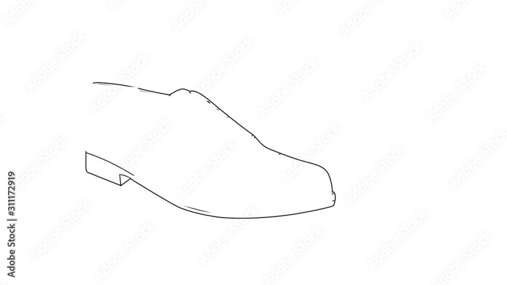 Men's shoes. Classic design. Oxfords. Copy space. Self drawing line art sketch. Animation. Black background.