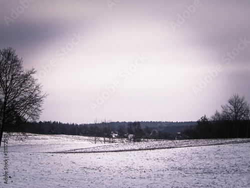 Winter over Kashubian meadows, Polish nature. © Jan
