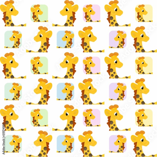The Amazing of Cute Long-Necked Giraffes Illustration, Cartoon Funny Character, Pattern Wallpaper