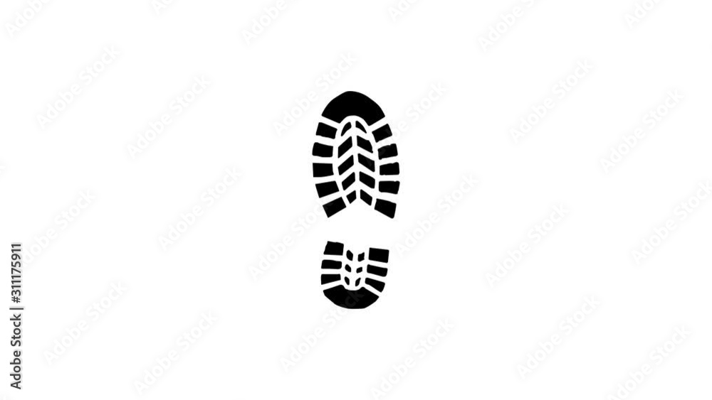 Black shoe print animation on a white background Black shoe print animation on a white background