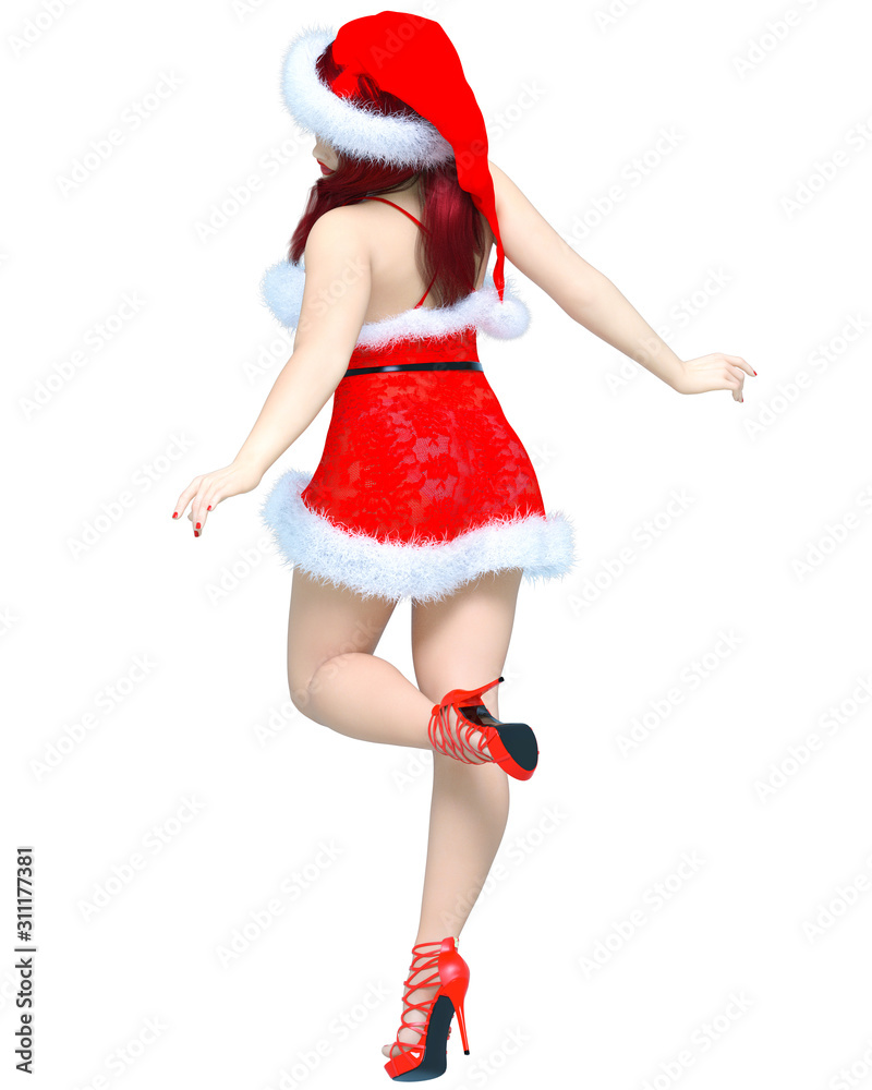 Young beautiful Santa girl with doll face. Young beautiful Santa girl with doll face.