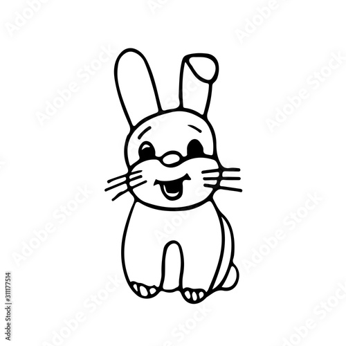 Black and wnite doodle sketch rabbit illustration. photo