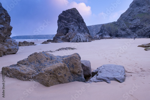 bedruthan sunset cornwall england uk  photo