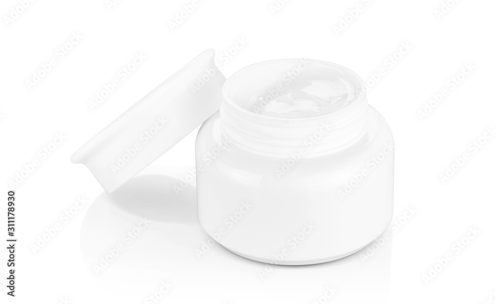White plastic opened cream pot isolated on white background with clipping path