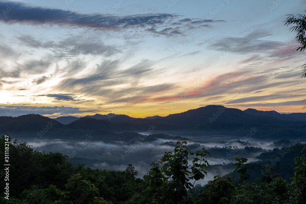 Forest and mountain in Sangkhlaburi District, Kanchanaburi Thailand 2019.