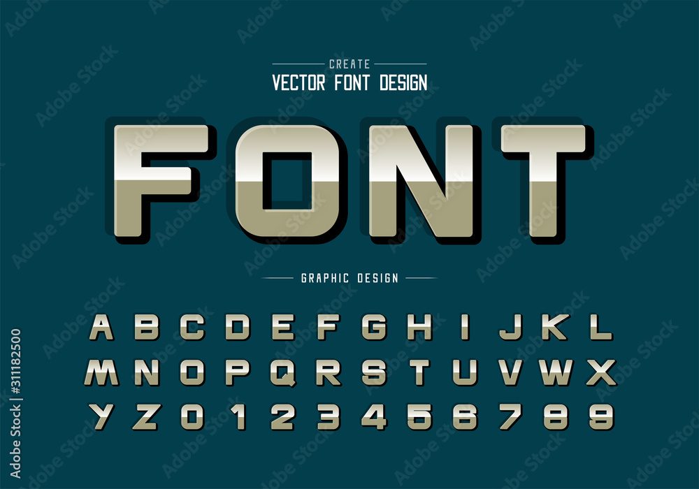Gradient round font and reflective alphabet vector, Design typeface letter and number