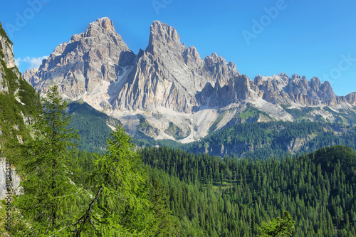 View from Lake Sorapis Trail, Dolomites, Italy