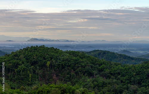 Forest and mountain in Sangkhlaburi District, Kanchanaburi Thailand 2019.