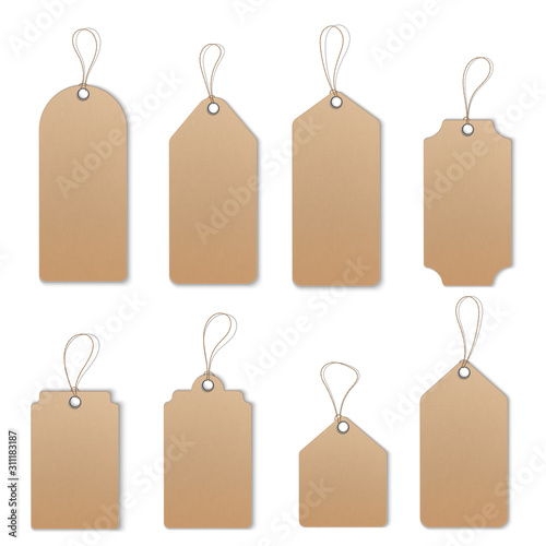 Realistic textured sell tags with ropes. Vector.
