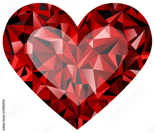 isolated red heart shaped diamond  on white background for valentine's day cards and decorations