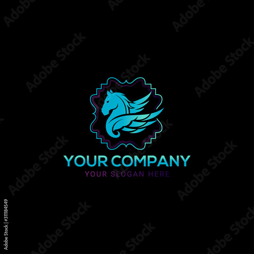 Blue horse pegasus logo vector