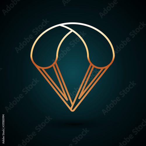 Gold line Parachute icon isolated on dark blue background. Extreme sport. Sport equipment. Vector Illustration