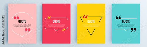 Quote frames blank templates set. Text in brackets, citation empty speech bubbles, quote bubbles. Textbox isolated on color background. Vector illustration.