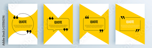 Quote frames blank templates set. Text in brackets, citation empty speech bubbles, quote bubbles. Textbox isolated on color background. Vector illustration.
