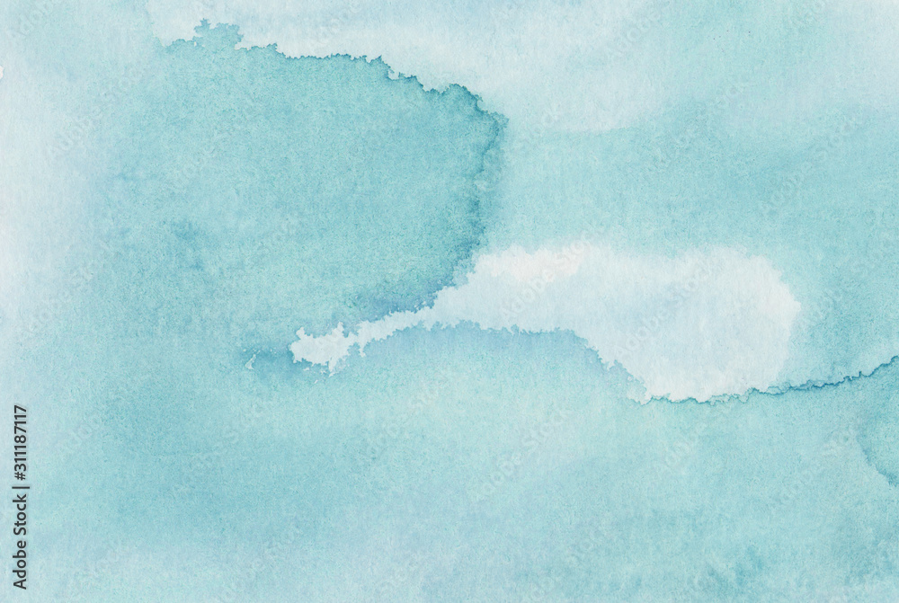 Obraz Light sky blue shades color watercolor illustration, creative background, turquoise frame. Aquarelle painted paper textured canvas for vintage design, invitation card