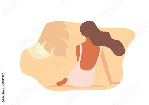 Summer relaxing girl on the beach flat illustration
