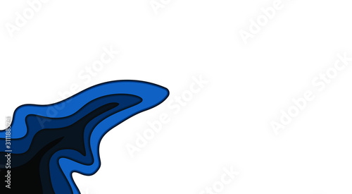 Blue and white paper cut background. Abstract realistic papercut decoration textured with wavy layers