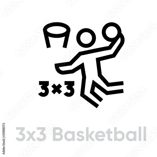 3x3 basketball, streetball icon