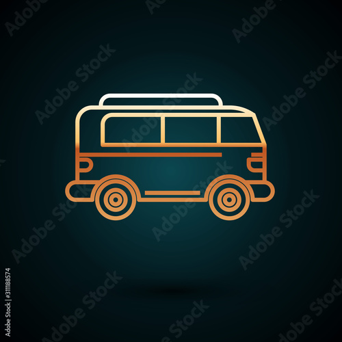 Gold line Retro minivan icon isolated on dark blue background. Old retro classic traveling van. Vector Illustration