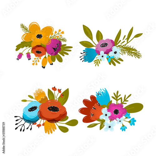 Vector spring summer flowers bouquets big collection