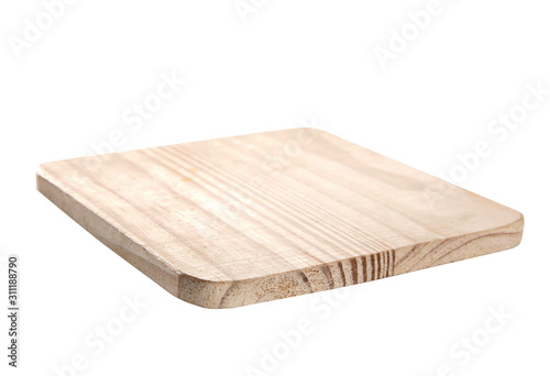 Fotomurale Wooden empty square platter,cooking dish isolated on white.