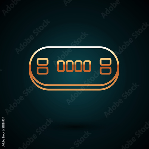 Gold line Poker table icon isolated on dark blue background. Vector Illustration
