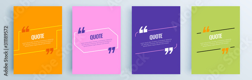 Quote frames blank templates set. Text in brackets, citation empty speech bubbles, quote bubbles. Textbox isolated on color background. Vector illustration.