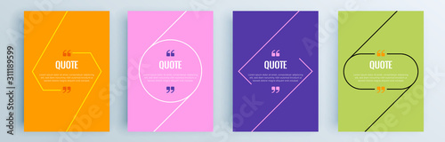Quote frames blank templates set. Text in brackets, citation empty speech bubbles, quote bubbles. Textbox isolated on color background. Vector illustration.