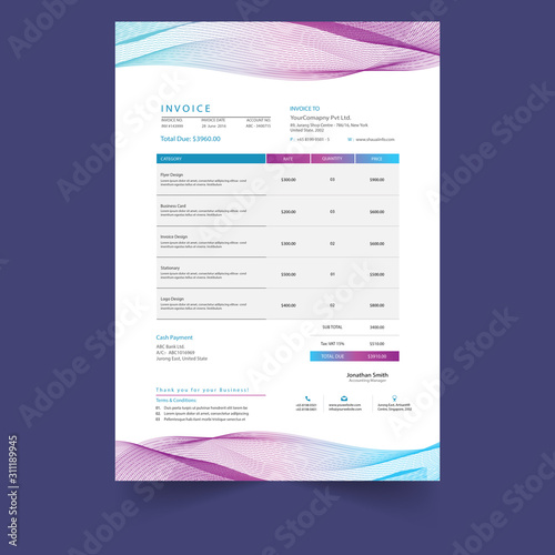 Invoice minimal design template. Bill form business invoice accounting.