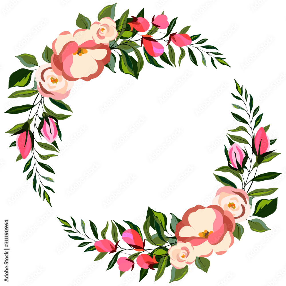 banner for text with frame with flowers and leaves, isolate on a white background banner for text with frame with flowers and leaves, isolate on a white background