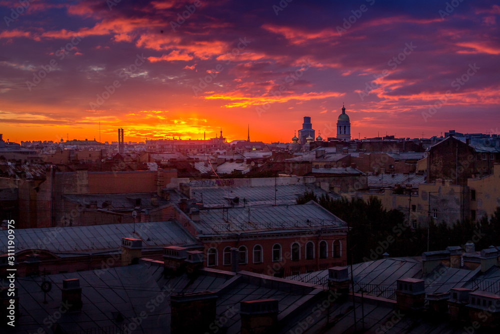 sunset in St. Petersburg view from the roof
