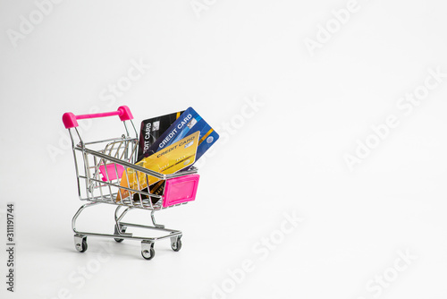 Shopping Cart And credit card isolated on white background, concept business financial and shopping